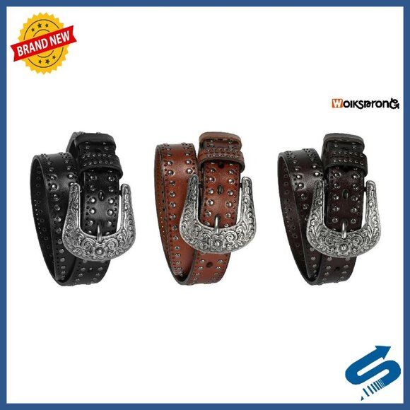 35mm Western Leather Belt with Studded Silver Buckle, Full Grain main image 8